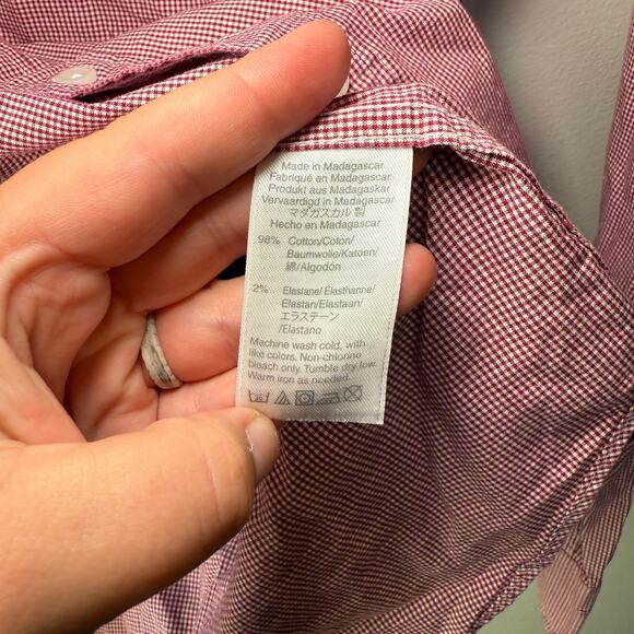 J. Crew Mercantile Flex Men's Long Sleeve Gingham Print Dress Shirt Size Medium - Picture 5 of 6